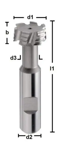 25,0 x 11 x 82 mm, Typ NF, d2=16,0 HB HSSE-T-Nuten-Fräser, kreuzverzahnt, DIN 851, Z=6
