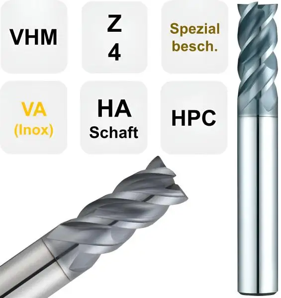 10 x 25 x 75 - d2=10 mm ✓ VHM HPC Fräser, 43°, Z=4, Spezialbeschichtet, Edelstahlfräser
