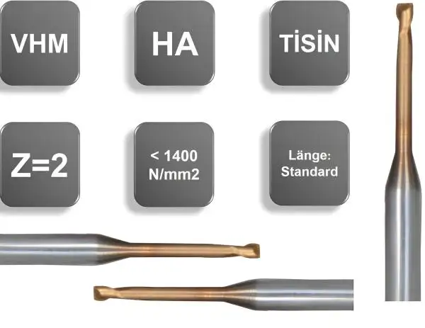 1,5 x 10 x 50 - d2=4 mm ✓ VHM Schaftfräser, Mikrofräser Z=2 TiSiN mit abgestztem Schaft, bis 52 HRC