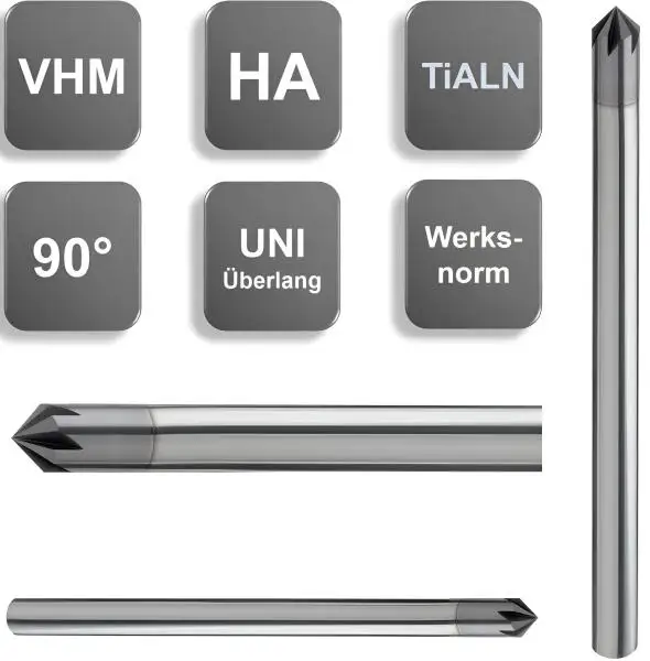 8,0 x 150 - d2=8 mm ✓ VHM-Entgrater 90°, Fasenfräser überlang/extralang, Z=5, beschichtet, HA Schaft