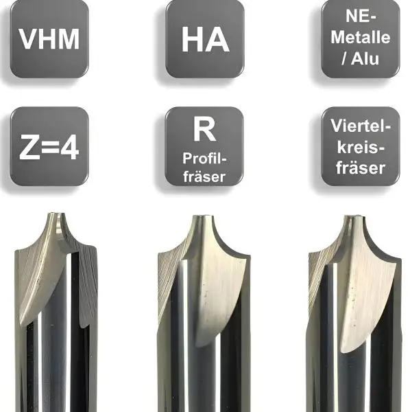 R0,5 x 5 x 50 - d2=6 mm ✓ VHM Viertelkreisfräser, Profilfräser für abgerundete Fasen durch Viertelkreis-Anschliff
