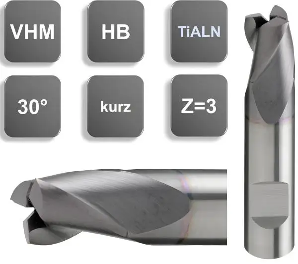 1,0 x 3 x 39 - d2=6 mm ✓ VHM Schaftfräser 30°, Z=3, Universalfräser mit Beschichtung
