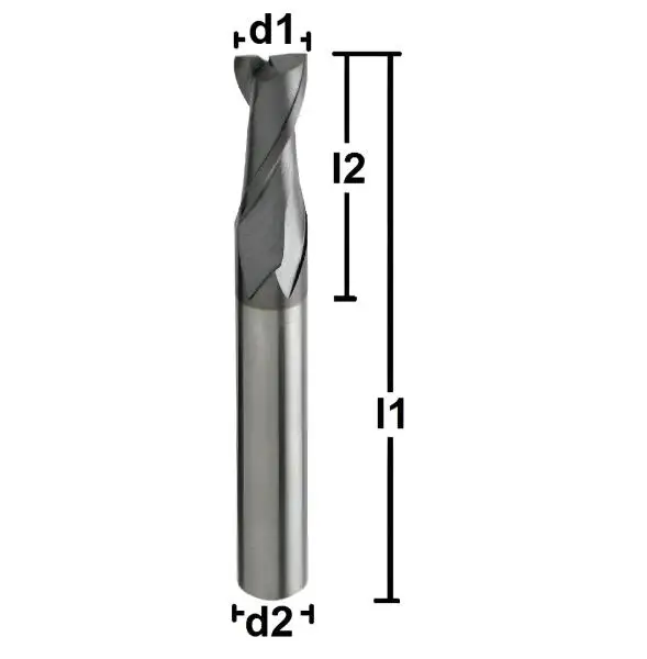 2,0 x 6 x 50 - d2=6 mm ✓ VHM Fräser Z=2 HA beschichtet, Universalfräser, Spiralnutfräser