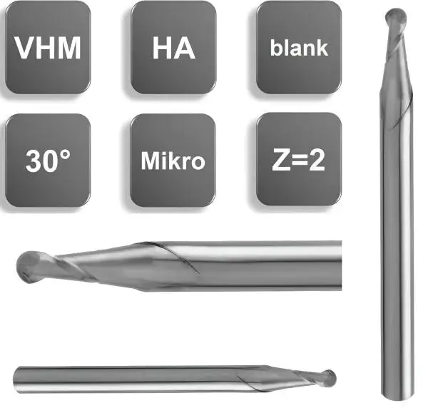 1,2R0,6 x 3 x 38 - d2=3 mm ✓ VHM-Mini-Vollradiusfräser, Z=2, Mikro-Radiusfräser