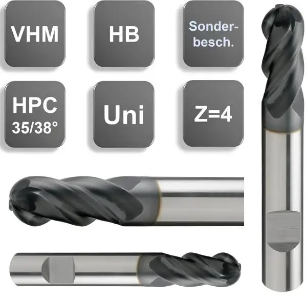 4R2 x 10 x 57 - d2=6 mm ✓ VHM-HPC Radius-Fräser 35/38°, Vollradiusfräser, Kugelfräser bis 1400 N/mm²