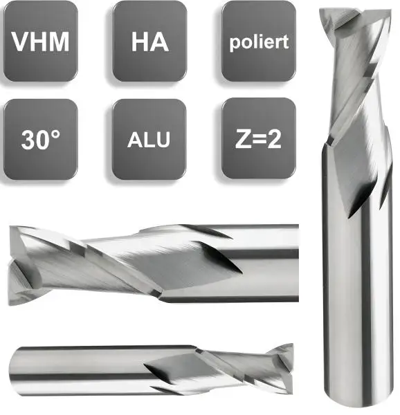 10,0 x 50 x 100 - d2=10 ✓ VHM-Schaftfräser 30°, Z=2, poliert, Universalfräser, überlang/extralang