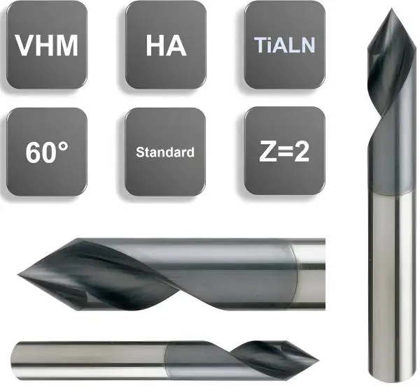 3,0 x 10 x 40 - d2=3 mm ✓ VHM-Gravierfräser 60° Spitze, Beschichtet, zum Gravieren