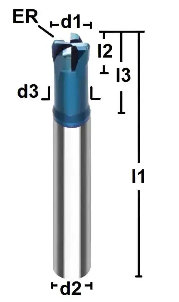 VHM Formenbau Kopierfräser, Torusfräser mit Eckenradius und Spezialbeschichtung, Z=4 bis ca. 65 HRC