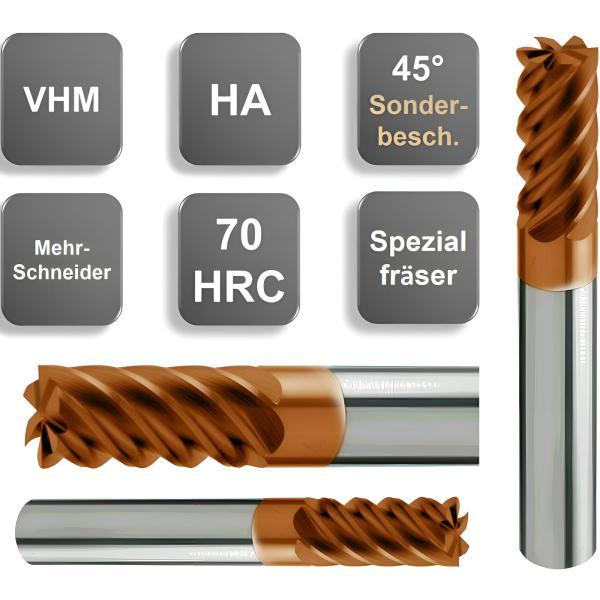 3,0 x 8 x 58 - d2=6 mm ✓ VHM-Formenbau-Spezial-Schaftfräser 45°, Z=6, Beschichtet bis 70 HRC