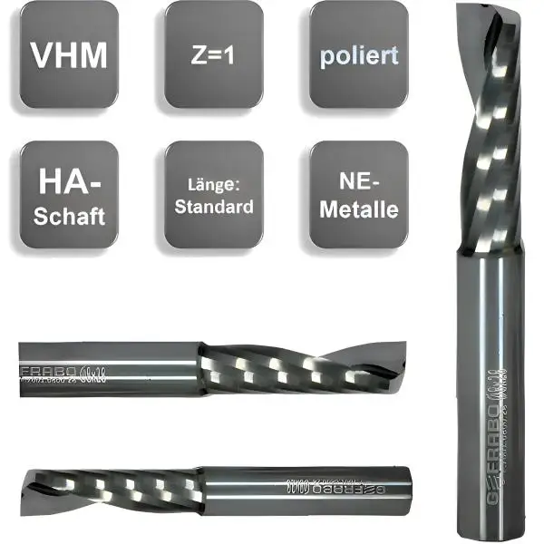 2,0 x 10 x 40 - d2=2 mm ✓ VHM Einzahnfräser, Alufräser Z=1, polierte Spannut, Fräser für NE-Metalle, 30°