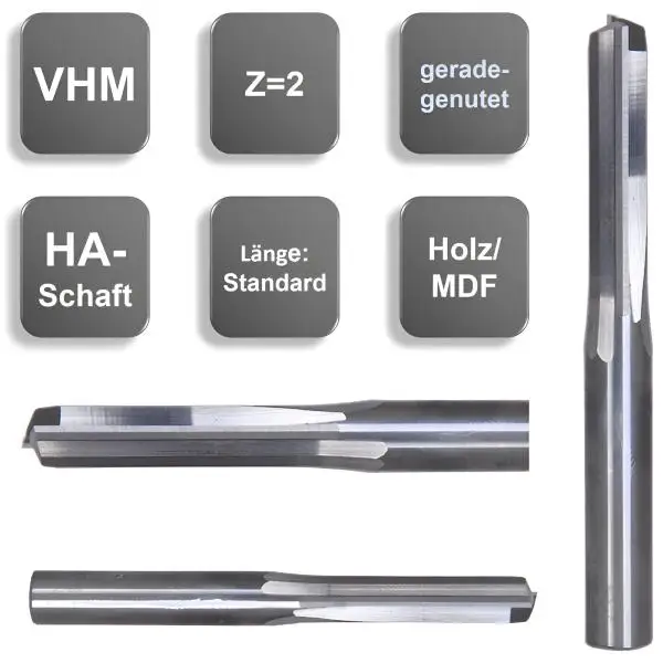 3,0 x 15 x 50 - d2=3 mm ✓ VHM Schaftfräser, Holzfräser Z=2, geradegenutet für Holz, MDF, lang