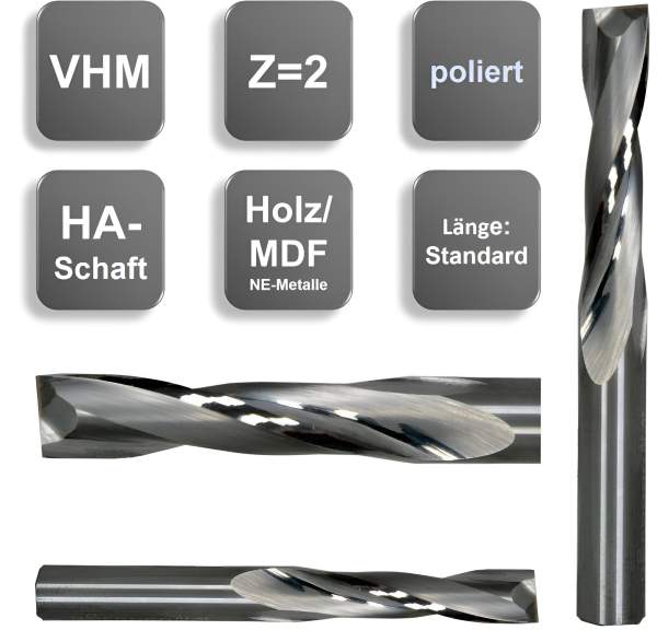 6,0 x 25 x 54 - d2=6 mm ✓ VHM Fräser für Holz, Spiralnutfräser, MDF, Acryl, Z=2, poliert