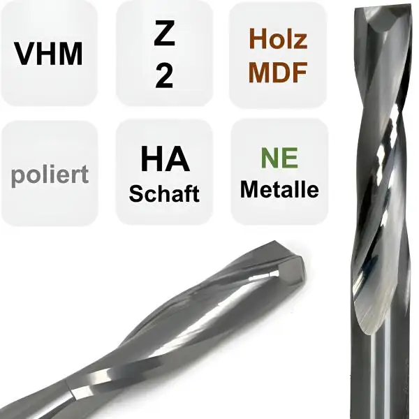 4,0 x 22 x 50 - d2=4 mm ✓ VHM Fräser für Holz, Spiralnutfräser, MDF, Acryl, Z=2, poliert