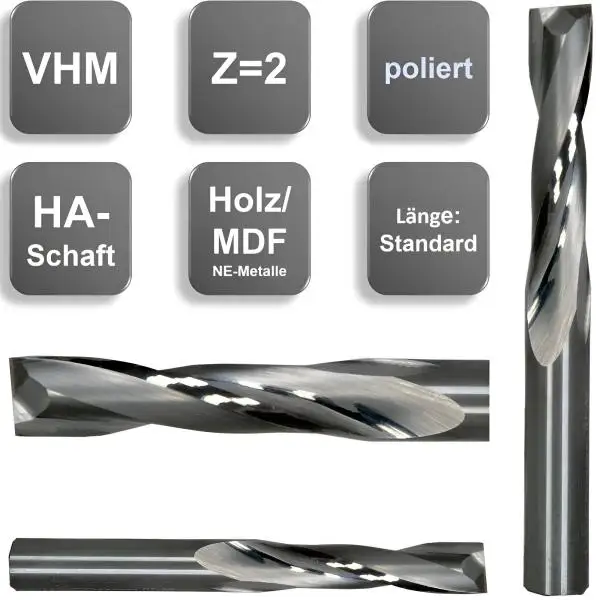 4,0 x 22 x 50 - d2=4 mm ✓ VHM Fräser für Holz, Spiralnutfräser, MDF, Acryl, Z=2, poliert
