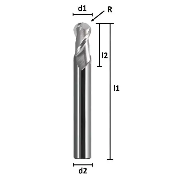 6R3 x 13 x 50 - d2=6 mm ✓ VHM Radius-Fräser, Z=2, Vollradiusfräser für NE-Metalle