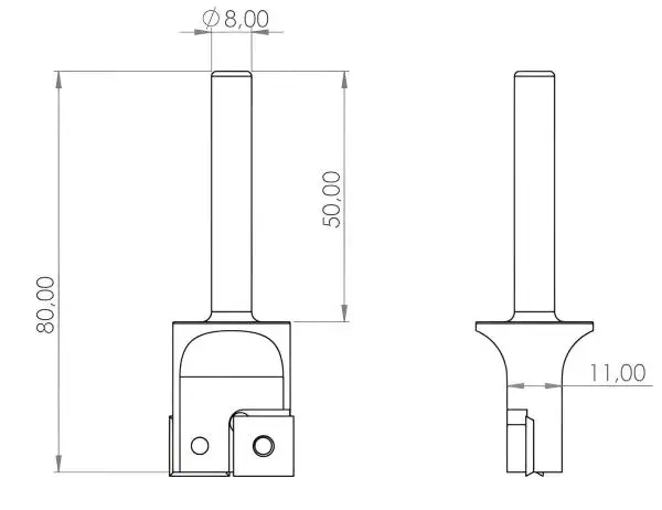 25 - Schaft 8 mm ✓ HM-Bestückter Wendeplattenfräser, Planfräser mit WP-Klingen, Wendemesser, Schaftfräser, Hobelfräser Z=2 für Hartholz, Weichholz, Plastik & Spanplatten