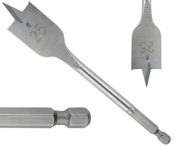 12 mm ✓ Flachfräsbohrer, sandgestrahlt mit Seitenschneider, Holzbohrer mit QickBit (6-Kant) Schaft