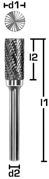 10,0 x 25 x 75 - d2=6 mm ✓ VHM-Frässtift Zylinder mit Stirnverzahnung Hartmetall-Frässtift bis 45 HRC