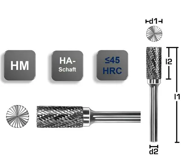 10,0 x 25 x 75 - d2=6 mm ✓ VHM-Frässtift Zylinder mit Stirnverzahnung Hartmetall-Frässtift bis 45 HRC