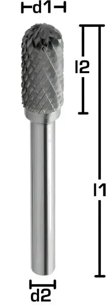 6,0 x 16 x 61 - d2=6 mm ✓ VHM-Frässtift Walzenrundform, Hartmetall Rotierfräser (Rotary) Kreuzverzahnt bis 45 HRC
