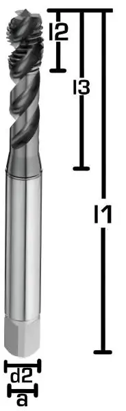 M5 ✓ HSSE/PM Gewindebohrer 40°, Sackloch, DIN 371, TICN, 6H, Form C, bis 1200 N/mm²