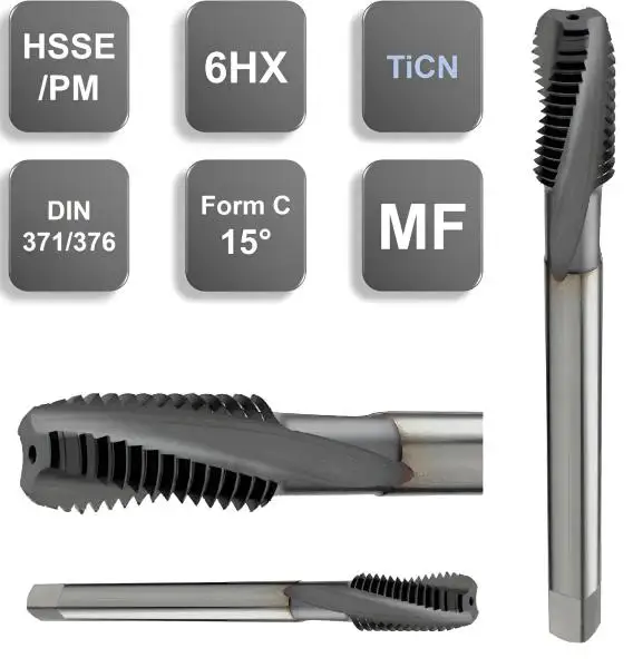 HSSE/PM Gewindebohrer 15° Sackloch, Spezialbeschichteter Maschinengewindebohrer Metrisch Feines Innengewinde (MF), 6HX von GEFRABO