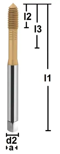 HSSE/PM-Gewindeformer, Gewindefurcher DIN371, Form C, 6HX, TIN-beschichtet zum Innengewindeformen