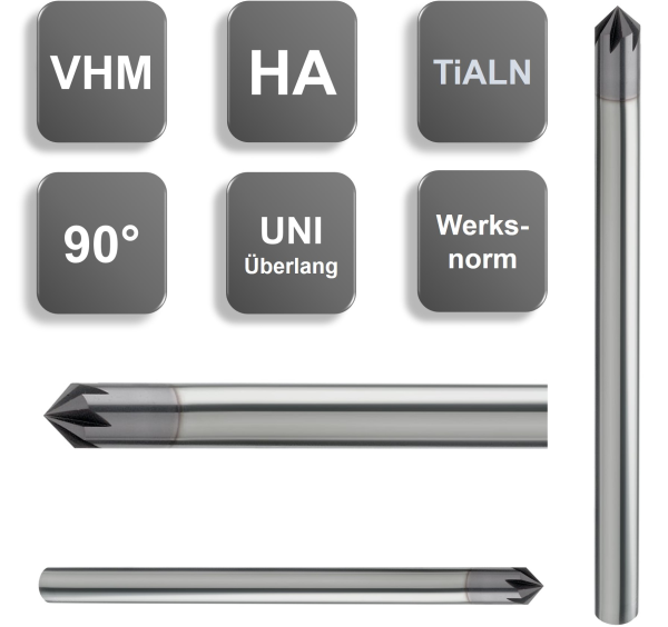 10,0 x 150 - d2=10 mm ✓ VHM-Entgrater 90°, Fasenfräser überlang/extralang, Z=6, beschichtet, HA Schaft