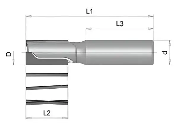 8,0 x 12 x 40 x 60 - d2=8 mm ✓ PKD Fräser Z=2, Holzfräser mit positivem und negativem Nut, Diamantfräser (VHM Schaft), CNC Fräser