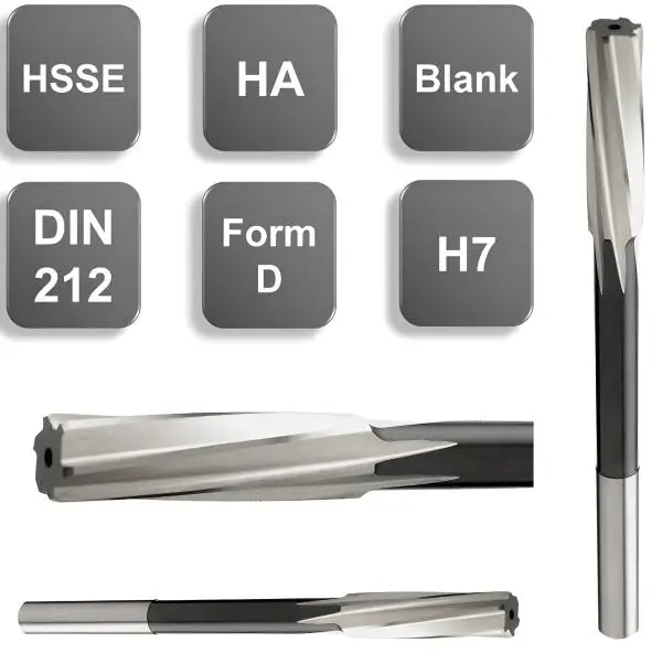 HSSE-Maschinenreibahle, Reibahle mit Linksspirale, rechtsschneidend, DIN 212, Form B
