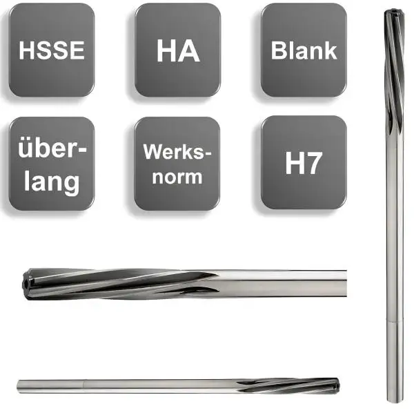 Langer HSSE-Maschinereibahle, Reibahle überlang Form D von GEFRABO