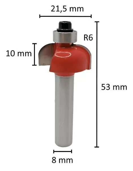 21,5 mm R6 ✓ HM Raidusfräser mit Kugellager, Routerbit, Bündigfräser, Holzfräser, Oberfräser, Vollradiusfräser d2=8 mm für Oberfräse
