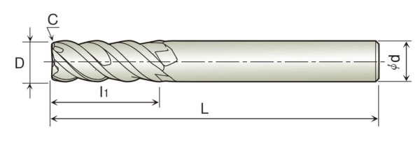 6 x 13 x 60 - d2=6 mm - VHM HPC Fräser, 46°, Z=4, Spezialbeschichtet, Stahlfräser