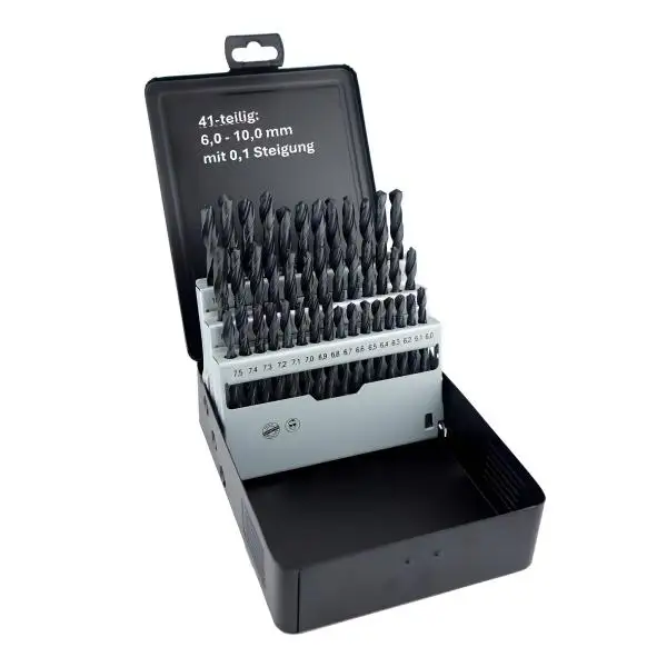 Bohrer HSS-R 41 teiliger SET DIN 338 ✓ 6-10 mm x 0,1 steigend Spiralbohrer Satz, Metallbohrer 118°