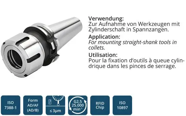 Spannzangenfutter OZ32 Spanfutter, Spannbereich 3 - 32 mm, DLN 72 mm mit SK40 DIN6391 für ISO10897 Spannzangen