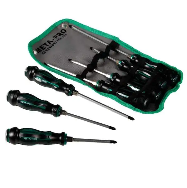 Profi Schlagschraubendreher Set 7-teilig mit magnetischen Spitzen und ergonomischem Griff grün