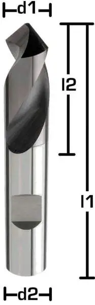 14,0 x 26 x 75 - d2=14 mm ✓ VHM-NC-Anbohrer 90° bis 60 HRC, TiAlN-Beschichtet mit HB Schaft