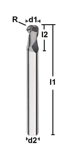 2,0R1 x 3 x 50 - d2=3 mm ✓ VHM-Formenbau-Vollradiusfräser 30°, Z=2, Beschichtung, HSC-Fräser bis 65 HRC
