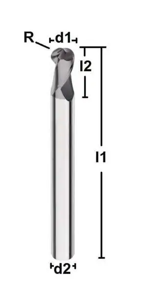 3,0R1,5 x 6 x 75 - d2=3 mm ✓ VHM-Formenbau-Vollradiusfräser 30°, Z=2, Beschichtung, HSC-Fräser bis 65 HRC