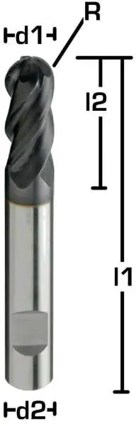 5R2,5 x 13 x 57 - d2=6 mm ✓ VHM-HPC Radius-Fräser 35/38°, Vollradiusfräser, Kugelfräser bis 1400 N/mm²