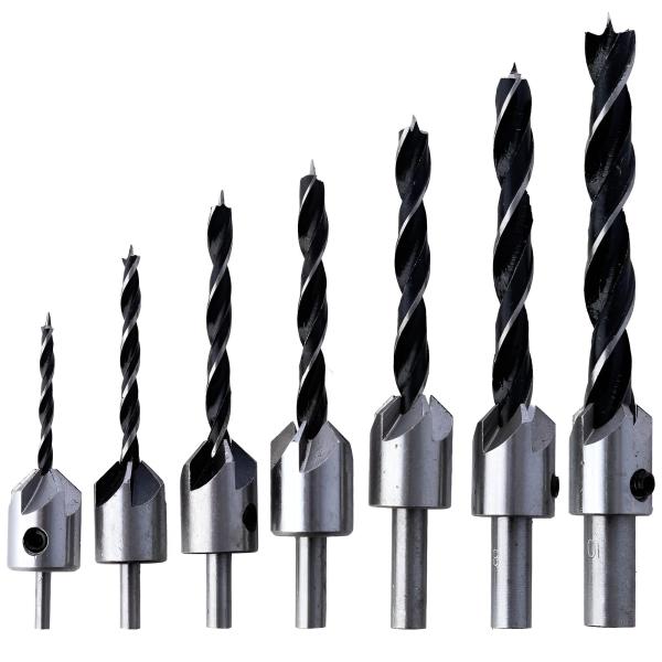 Holzbohrer-Set mit Senke 3 / 4 / 5 / 6 / 7 / 8 / 10 mm 7-Teilig, Holzspiralbohrer Satz