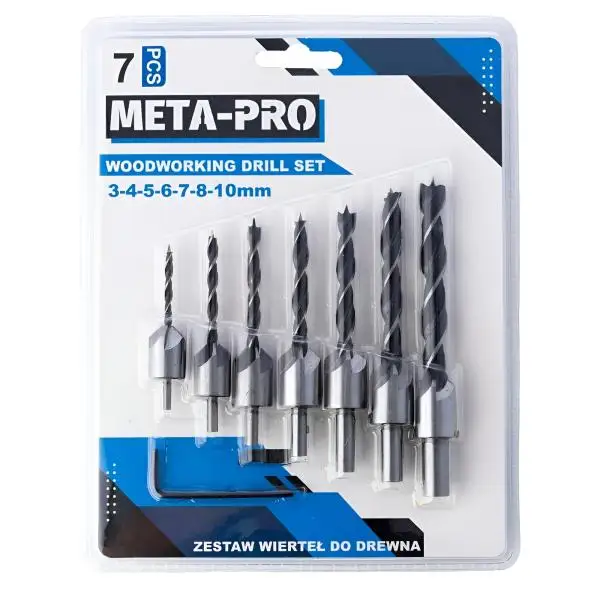 Holzbohrer Set mit Senker & Senkbohrer 310 mm 7-teilig META-PRO Holzspiralbohrer