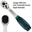Ratsche 1/8 Zoll 72 Zähne 160 mm Cr-V Stahl Profi Knarre Meta-Pro